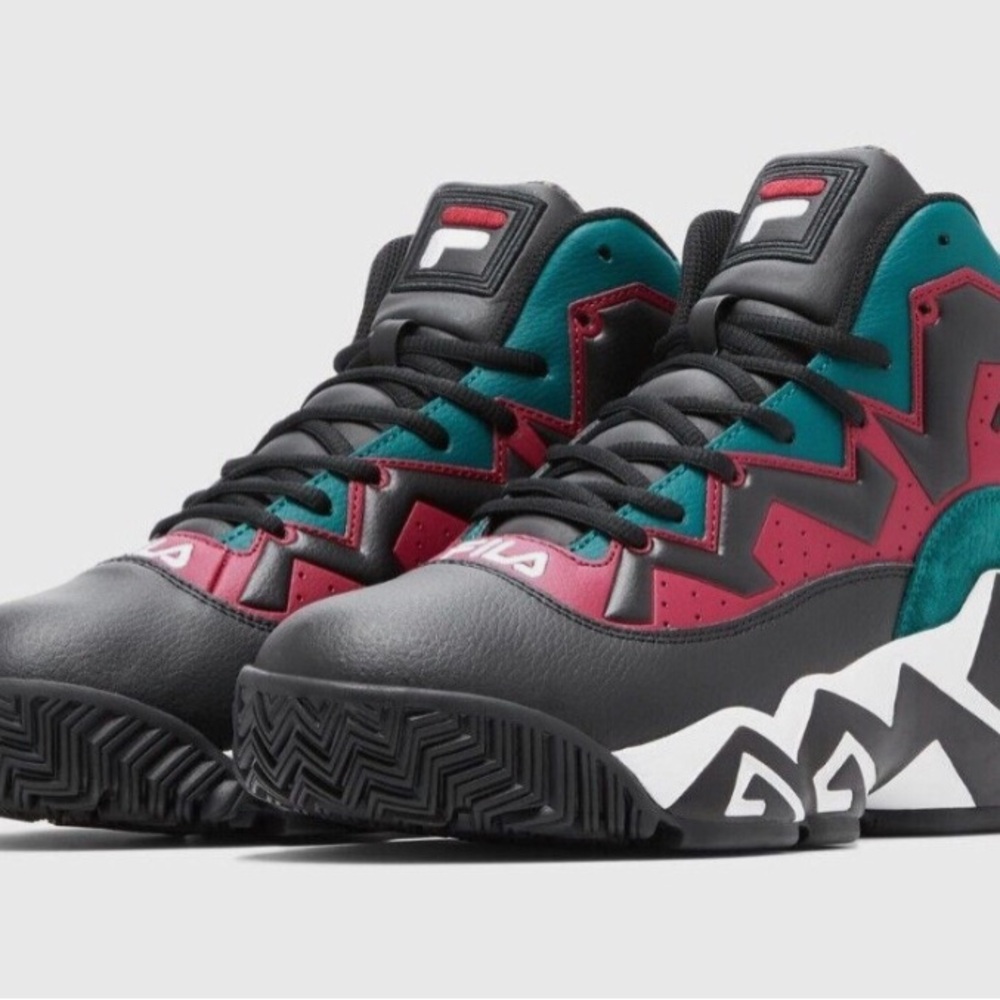 New Fila Jamal Mashburn Black and Red High-Top Basketball Sneakers.